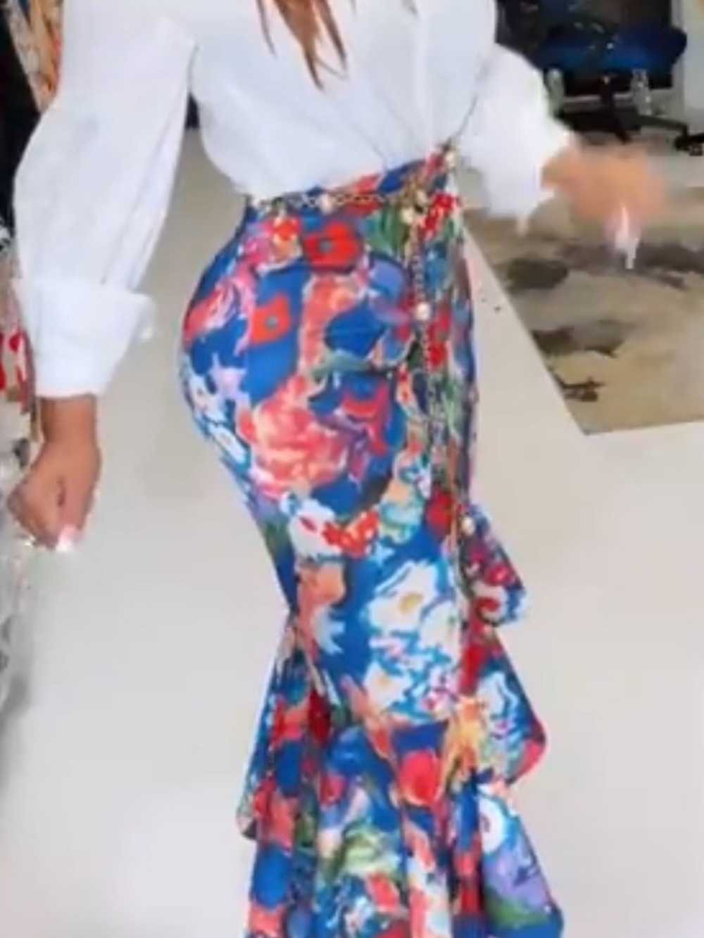 Beulah Style- Floral High-Waist Mermaid Skirt - Picture 2 of 16
